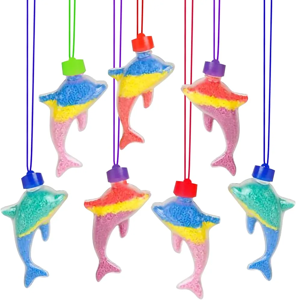 ArtCreativity Dolphin Sand Art Bottle Necklaces (Pack of 12) Sand Art Craft Kit with Shaped Bottles, Craft Party Supplies and Party Favors for Kids - Sand Sold Separately