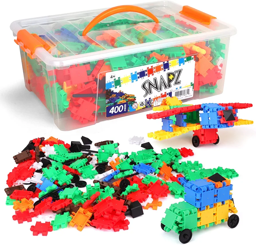 SNAPZ Building Bricks 400 Pcs Connecting Toy - Strong Durable Colorful Block Set w Storage, Interlinking Construction Blocks for Kids - STEM Development, Creativity and Educational Children Toys, 4+