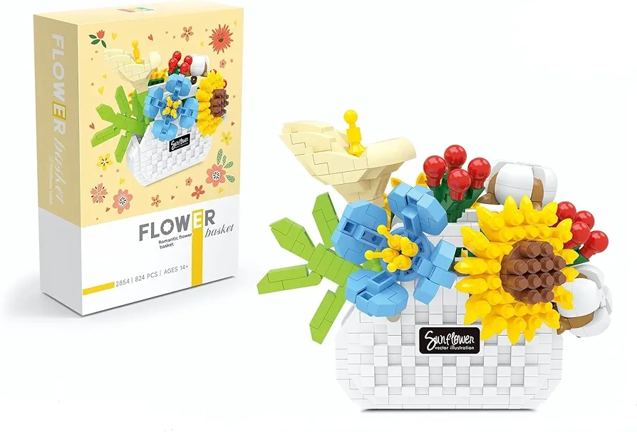 Mini Building Blocks Flower Set, DIY Micro 3D Building Toy Bricks (White 824pcs)