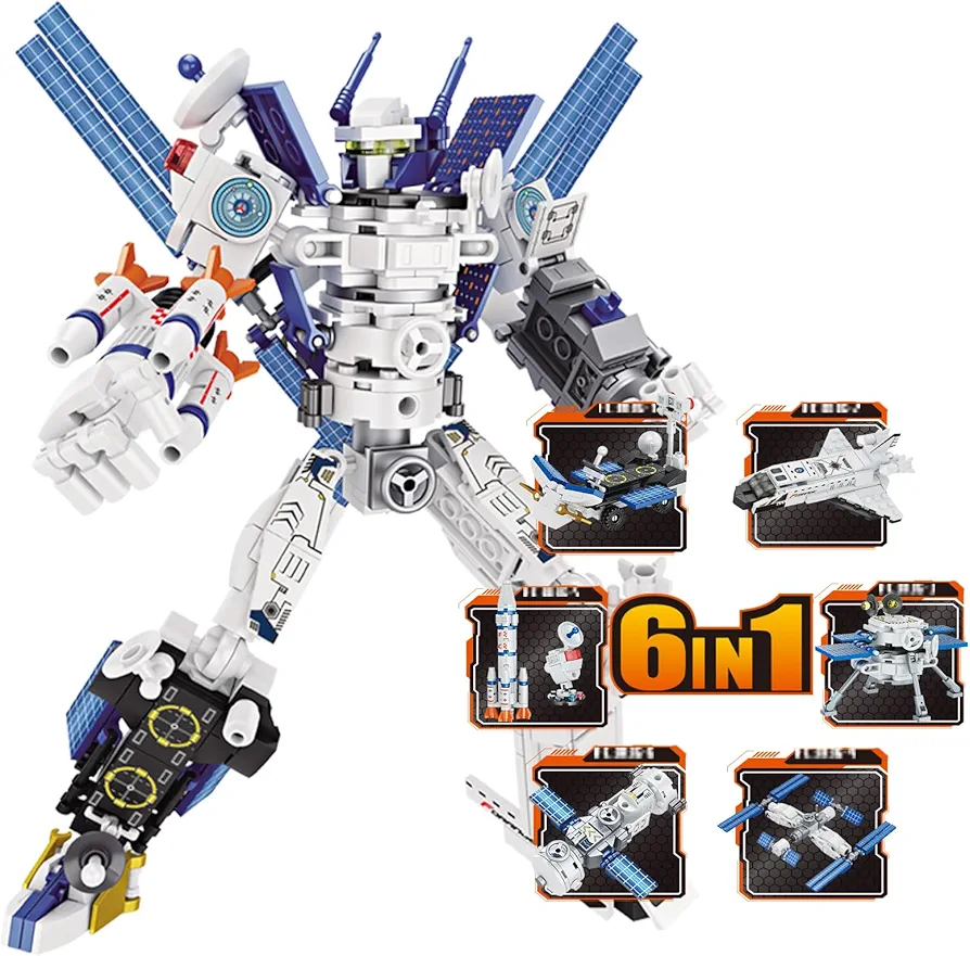 Mecha Robot Building Block Sets, STEM Mech Building Toy, 6 in 1 Space Warrios Building Model Kits,Space shuttle Toys Gift for Kids Boys 6+ (527 PCS)