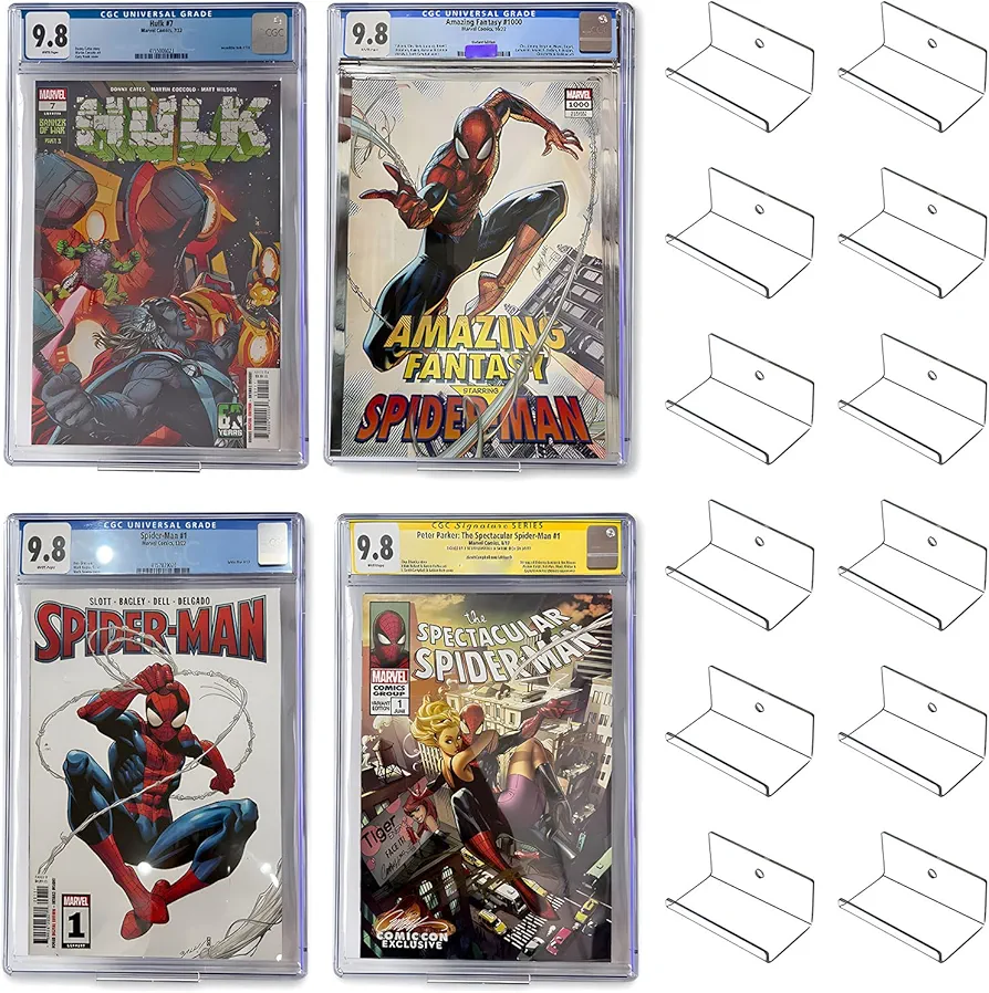 12pcs Clear Floating Comic Book Display Shelves, Comic Book Shelf Stand Wall Mount Display, Comics Books Case Frame Holder, Comic Book Showcase Display Case