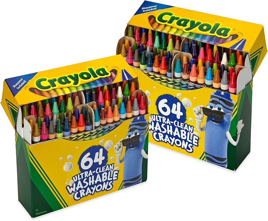 Crayola Washable Crayons - 64ct (2 Boxes), Bulk Crayons for Kids, Crayon Set, Coloring Book Crayons, Gifts for Kids & Toddlers [Amazon Exclusive]