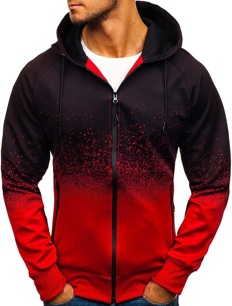 Mens Fleece Hoodies Men Gradient Color Pullover Long Sleeve Hooded Sweatshirt Tops Blouse Hoodies Pullover