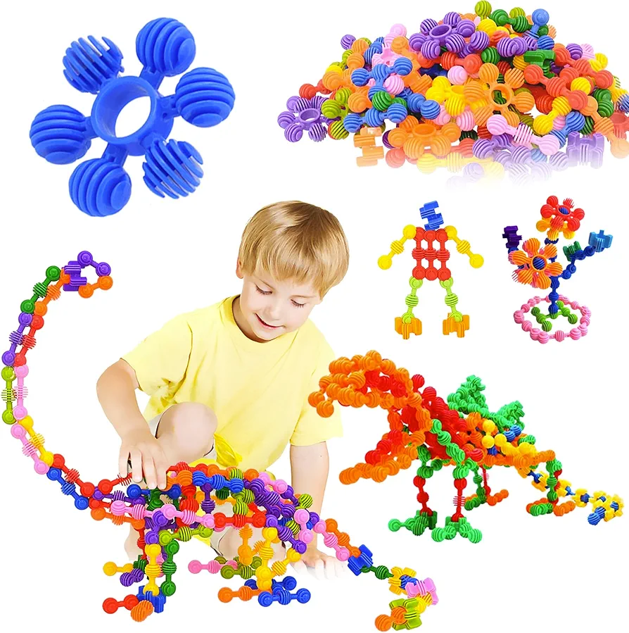 Kids Building Blocks STEM Toys, 120 PCS Plastic Gear Interlocking Sets That Bends - Safe Material - Toddler Educational Toy for Girls and Boys Aged 3+