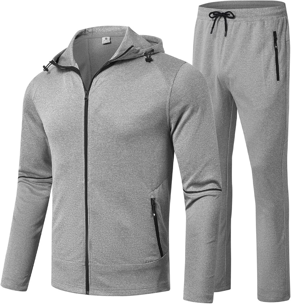 BGOWATU Men's Tracksuits Set Full Zip Jacket Hoodie Sweatsuit Running Sport Pants Outfits for Men with Zipper Pockets