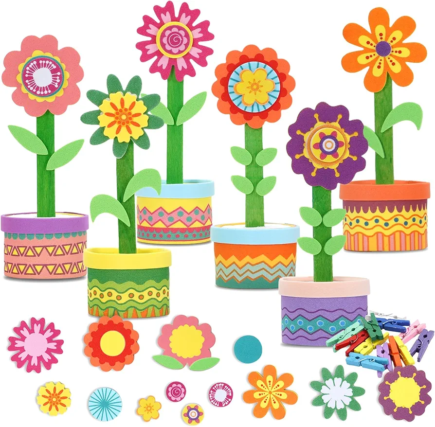 JarThenaAMCS Mother's Day Flower Craft Kits for Kids Spring Sunflower Floral DIY Art Craft Set for Home Preschool Classroom Activities Party Gift DIY Crafts Supplies, 12 Pack