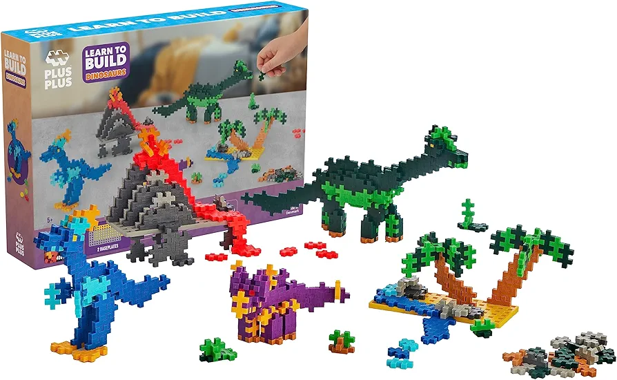 Plus-Plus: Learn to Build - Dinosaurs - 400 Piece Set - 2D & 3D Dino Construction Building STEM Toy, Interlocking Mini Puzzle Blocks, Kids Ages 5+