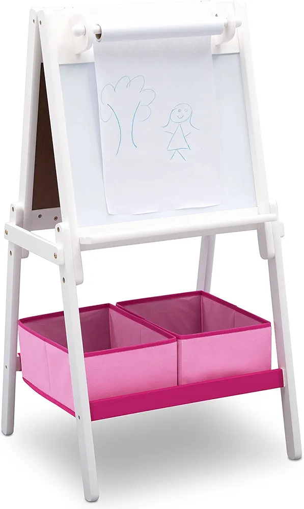 Delta Children MySize Kids Double-Sided Storage Easel -Ideal for Arts & Crafts, Drawing, Homeschooling and More, Bianca White