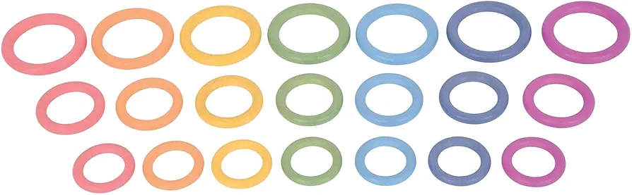 TickiT-73977 Rainbow Wooden Rings - Set of 21 - 3 Sizes - Counting and Sorting Rings - Loose Parts Wooden Toy for Babies and Toddlers 10m+ - Inspire Curiosity and Open-Ended Play