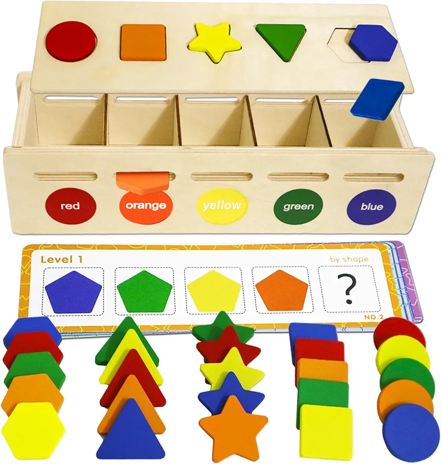 Montessori Toys,Wooden Sorting&Matching Toy for Kid Toddler 1-3 Year Old, Baby Toys 12+ Months,Color&Shape Learning Game Educational Toys for 1,2,3 Year Old Boys Girls Children,Gifts Kit