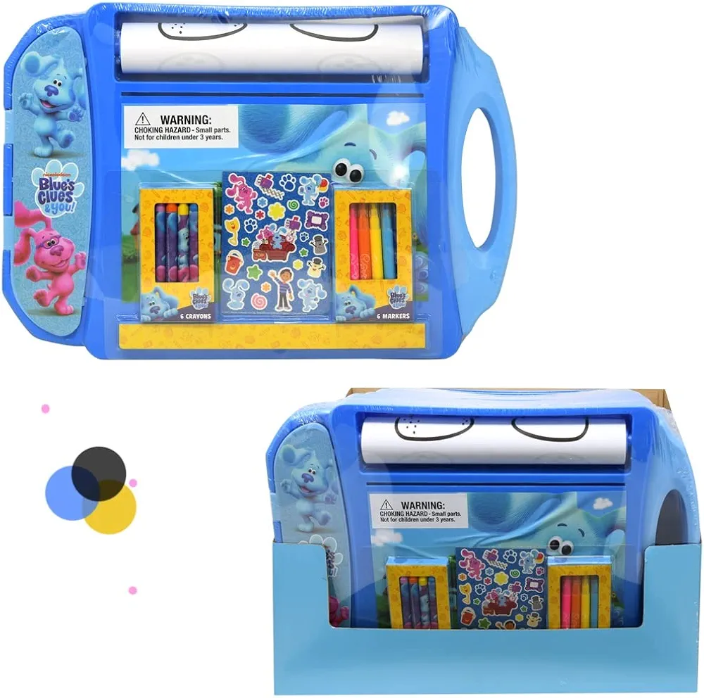 Innovative Designs Blues Clues Roller Art Desk - Blues Clues Art Case for Kids, Arts and Crafts Mess Free Coloring Activities for Kids, Roller Art Paper, Crayons, Markers and Stickers Set - 20+ Pieces