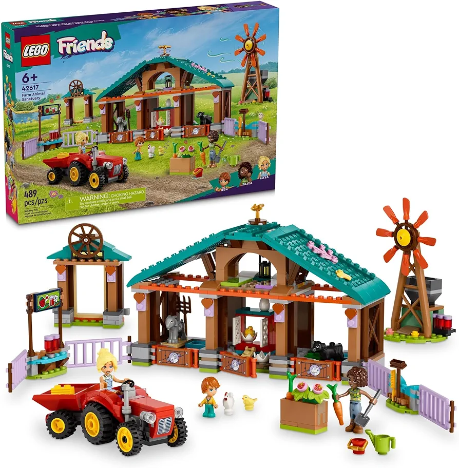 LEGO Friends Farm Animal Sanctuary and Tractor Toy, Gift Idea for Kids, Girls and Boys Ages 6 and Up, Farm Toy Playset with 3 Mini-Doll Characters and 5 Farm Animal Toys Including a Baby Cow, 42617