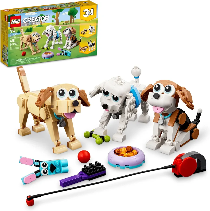 LEGO Creator 3 in 1 Adorable Dogs Building Toy Set, Gift for Dog Lovers, Featuring Dachshund, Beagle, Pug, Poodle, Husky, and Labrador Figures for Kids 7 and Up, 31137