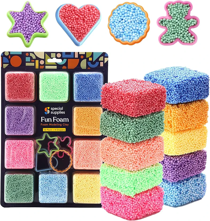 Special Supplies Fun Foam Modeling Foam Beads Play Kit, Children’s Educational Clay for Arts Crafts Kindergarten, Preschool Kids Toys Develop Creativity, Motor Skills (10-Pack)