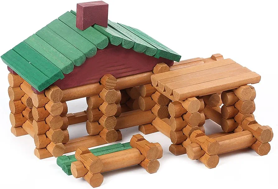 Joqutoys 90 Pcs Wood Building Blocks Toy for Toddlers, Classic Wooden Cabin Log Set Preschool Education Toy, Creative Construction Engineering Educational Toys for 3 4 5 6 Years Boys