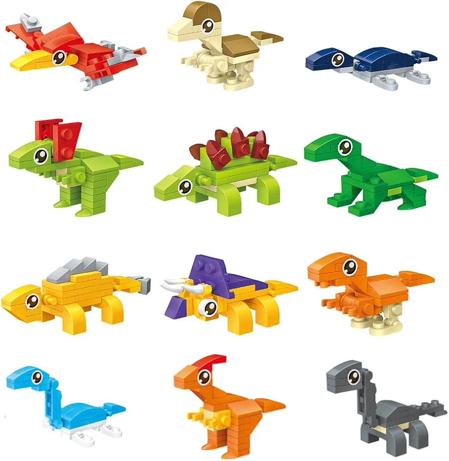 Dinosaur Party Favors for Kids, Dinosaur Building Blocks, Assorted Mini Animals Building Blocks Sets for Goodie Bags Fillers, Prizes, Birthday Easter Gift