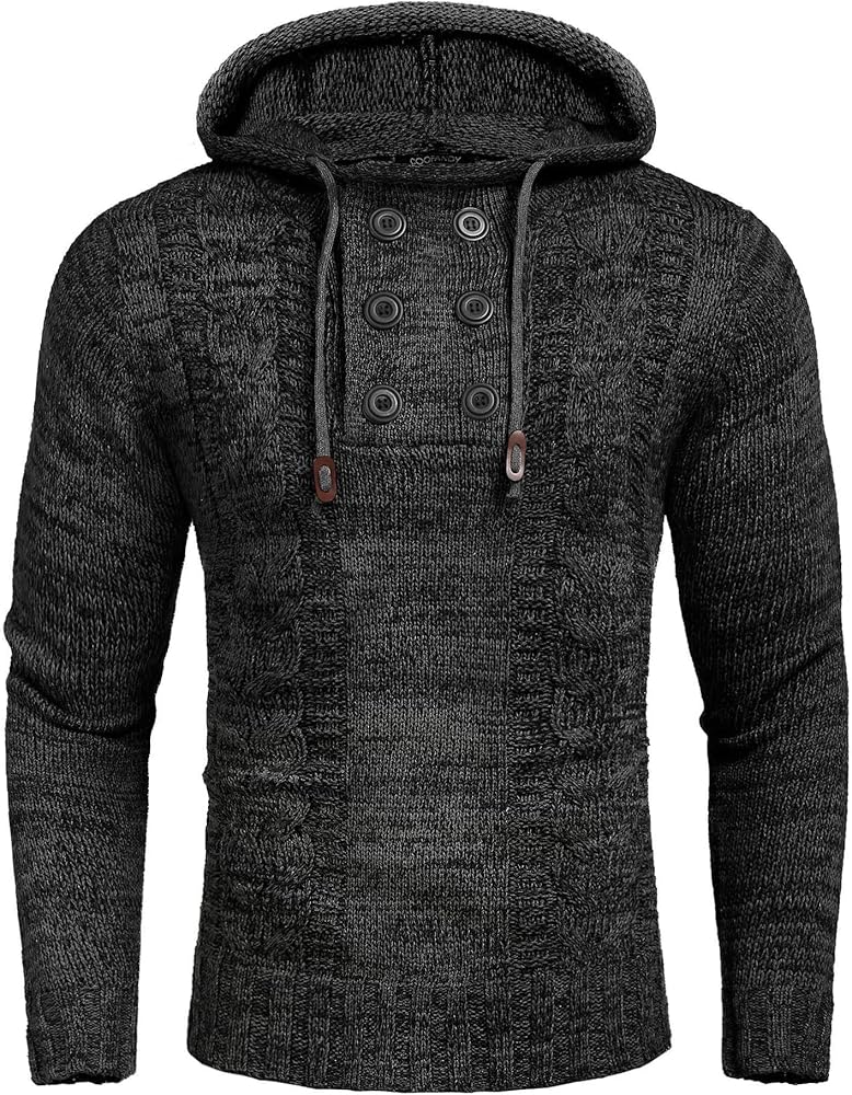 COOFANDY Men's Knitted Hoodies Pullover Casual Long Sleeve Turtleneck Sweaters