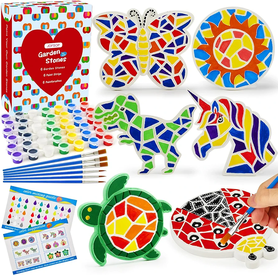 6 Paint Your Own Stepping Stones For Kids Craft Kit - Arts and Crafts For Kids Ages 4-6-8-12 Crafts For Girls Ages 8-12 Best Christmas Birthday Gifts Toys for 3,4,5,6,7,8,9,10 Years Old Girls Boys