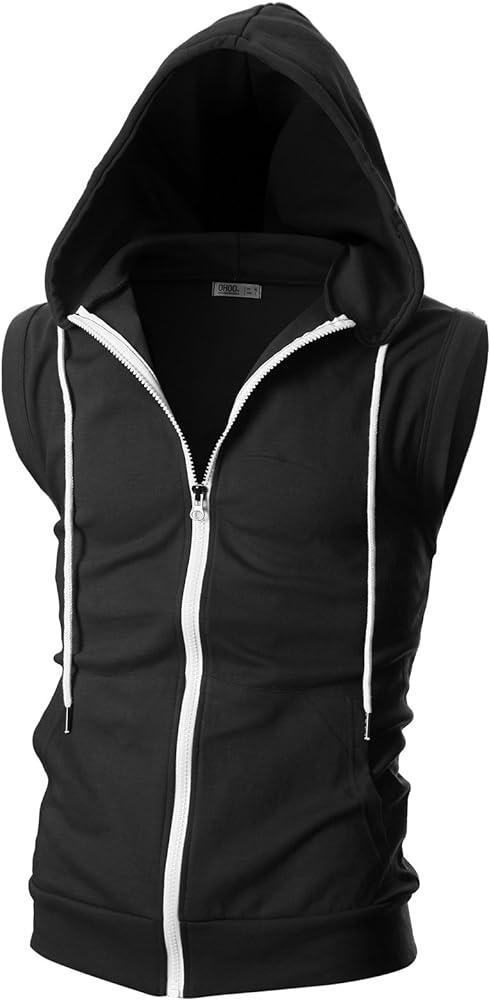 Ohoo Mens Slim Fit Sleeveless Lightweight Zip Up Hooded Sweatshirt Vest Hoodie