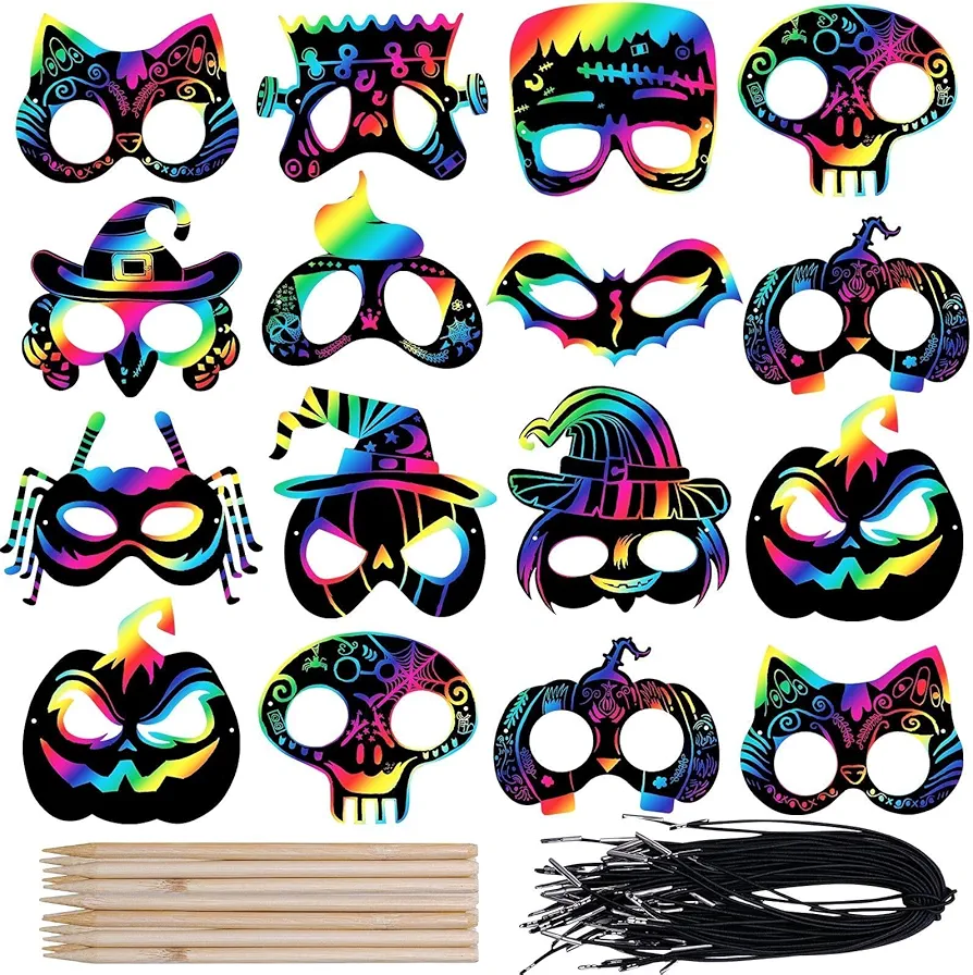 72Pcs Animal Rainbow Scratch Mask, Art Craft Kit for Kids Birthday Cosplay Classroom Decoration, Magic Scratch Paper Christmas Animal Birthday Party Educational Toys