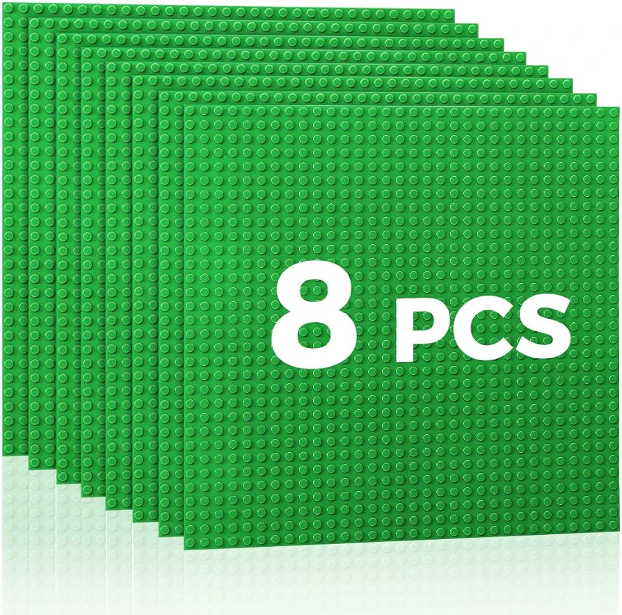 Classic Baseplates Building Plates-8 Pack 10" x 10" Building Boards,100% Compatible with All Major Brands and Activity Table, Creative Building Platforms Mats for Toy Bricks,Green