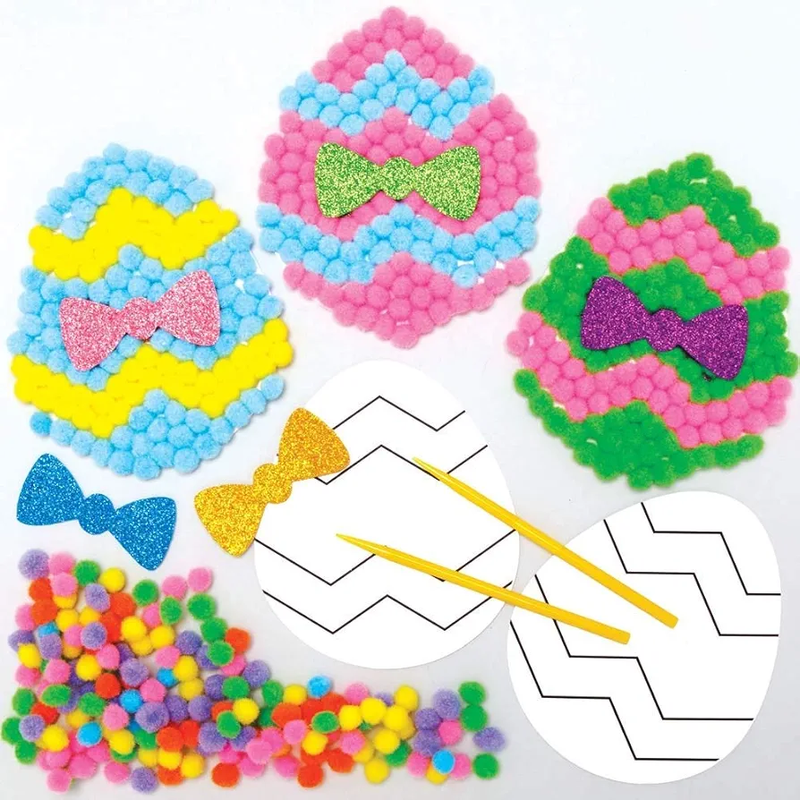 Baker Ross AX757 Easter Egg Pom Pom Kits - Pack of 5, Easter Crafts for Kids, Creative Art and Craft Supplies for Children to Make and Decorate