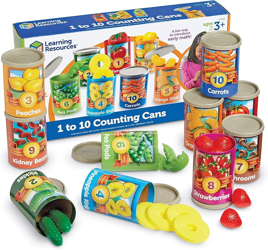 Learning Resources One To Ten Counting Cans - 65 Pieces, Ages 3+ Toddler Learning Toys, Preschool Pretend Play Toys, Supermarket Toys