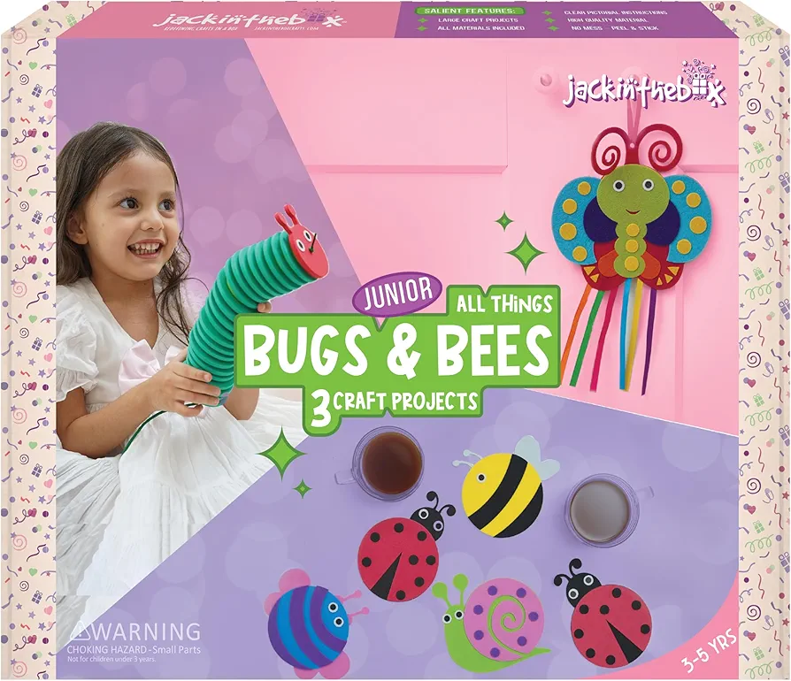 jackinthebox Junior. - Bugs and Bees Themed Art and Craft kit | 3-in-1 Craft Kit | Best Gift for Girls and Boys Ages 3 4 5 Years