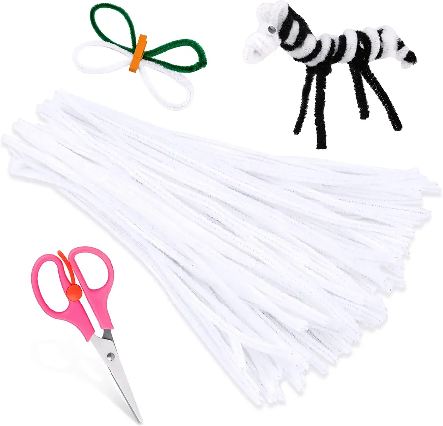 Zxiixz 100Pcs Pipe Cleaners, Pipe Cleaners Craft, Creative Craft Pipe Cleaners for Festivals Decoration, Chenille Stems Crafting Pipe Cleaners, Craft Supplies for Home DIY Hand Arts Decorations/White