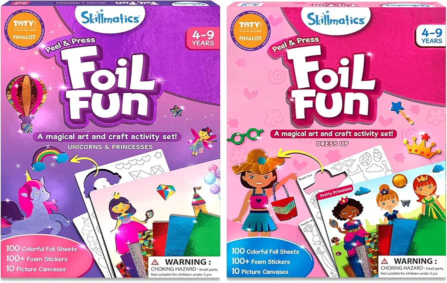 Skillmatics Foil Fun Unicorns & Princesses & Dress Up Bundle, No Mess Art for Kids, Craft Kits & Supplies, DIY Creative Activity, Gifts for Girls & Boys Ages 4, 5, 6, 7, 8, 9