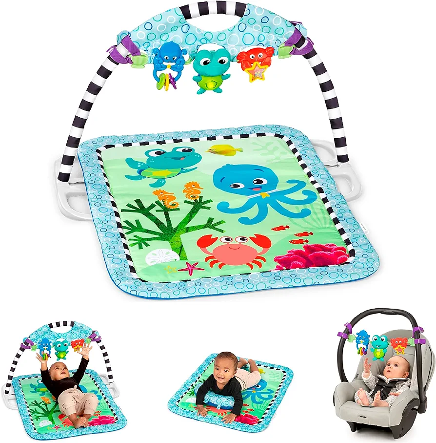 Baby Einstein Neptune's Discovery Reef Baby Tummy Time Activity Gym Toy Bar with Soft Comfortable Mat, 65 Melodies and Songs and Light Up Features