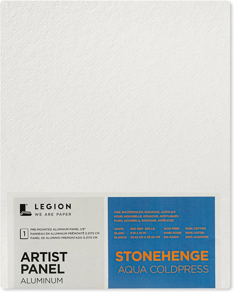 Legion Artist Panel, 1/8" Composite Brushed Aluminum with Stonehenge Aqua Coldpress White, 100% Cotton, 140lb Paper, 8 x 10 inches for Wet Media