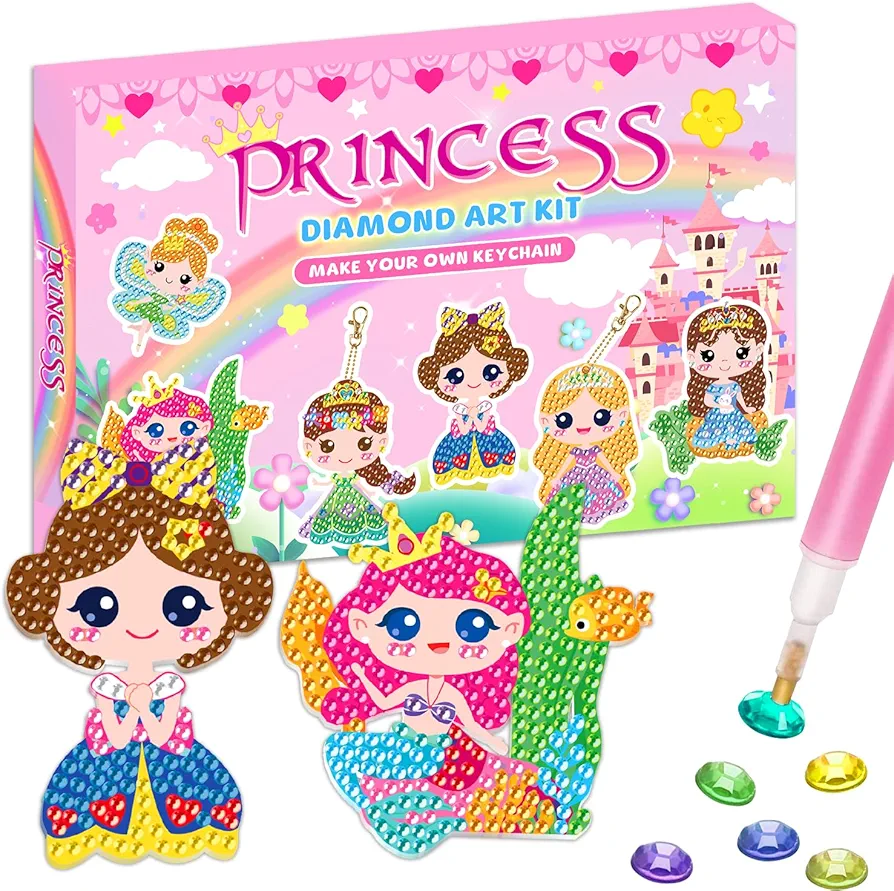 Labeol Arts and Crafts for Kids Ages 8-12 - Creat Your Own GEM Keychains-5D Diamond Art by Numbers GEM Art Kits for Kids Girls Toddler Crafts Age 6-7 6-8 10-12 (Princess)