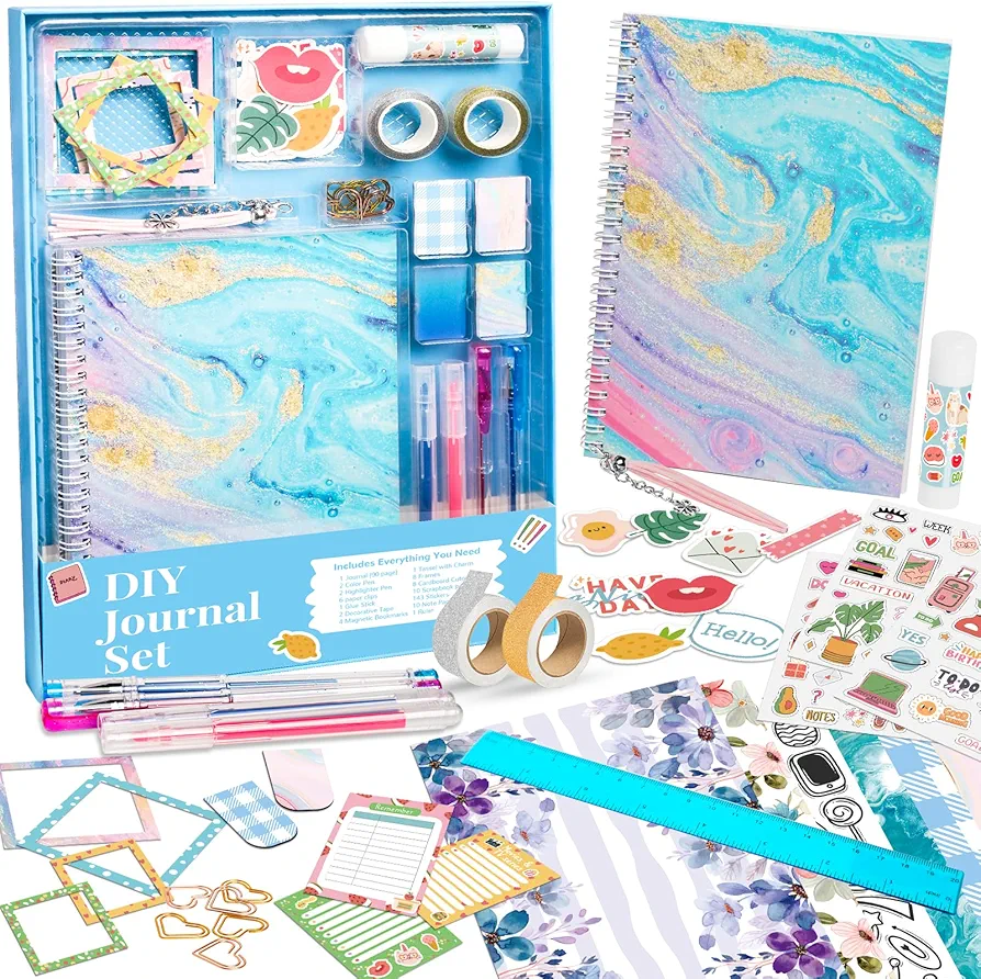 ABERLLS DIY Journal Kit for Girls, Birthday Gift for 6 7 8 9 10 11 12 Year Old Girl, Art Crafts Kits for Tween Teenage Kids, Scrapbook Diary Supplies Toy Set