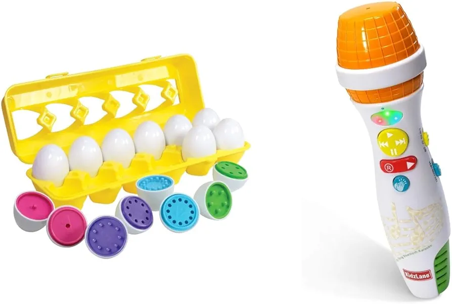 Kidzlane Color Matching Egg Toy Set - 12 Play Eggs Toys - Educational Color and Number Skills and Kidzlane Microphone for Kids with Bluetooth , Kids Singing Toy Microphone for Babies & Toddlers