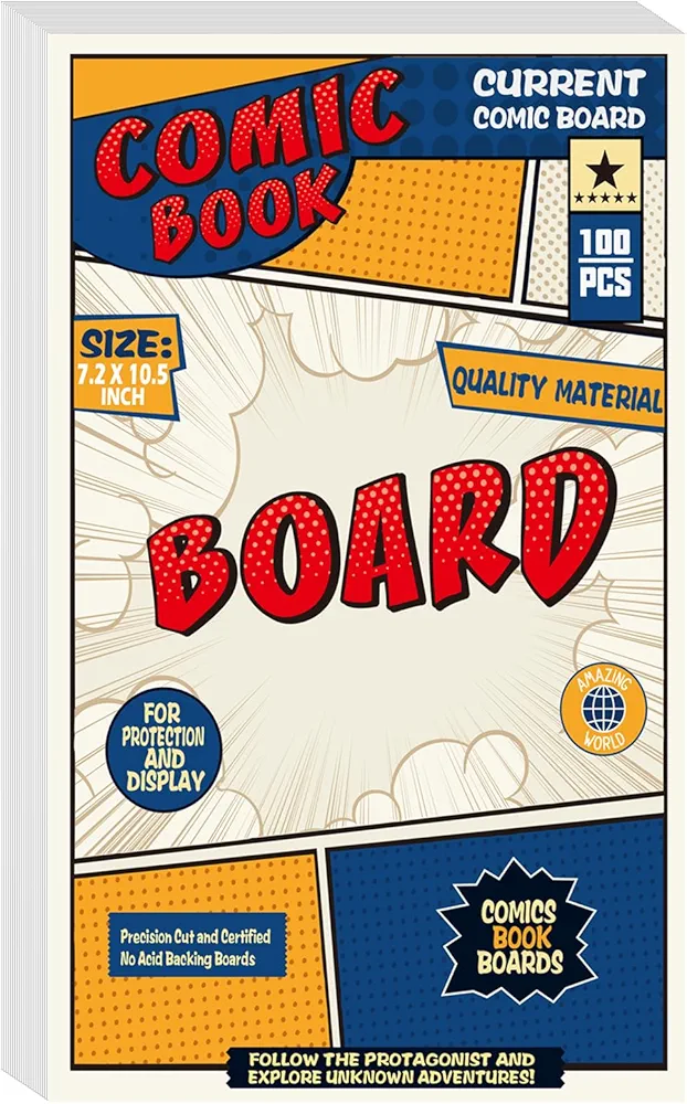 Leffis 100 Comic Book Boards, Current Size Comic Boards Thick and Durable Regular Comic Book Backing Boards and Reusable Comic Book Boards for Regular Comics (Boards X 100PCS)