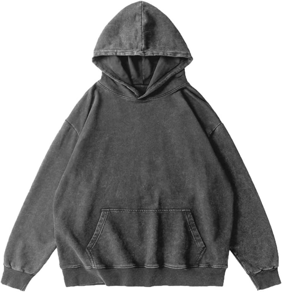 Oversized Hoodie for Men Trendy Washed Sweatshirt for Adult Loose Fit Cotton Pullover for Youth