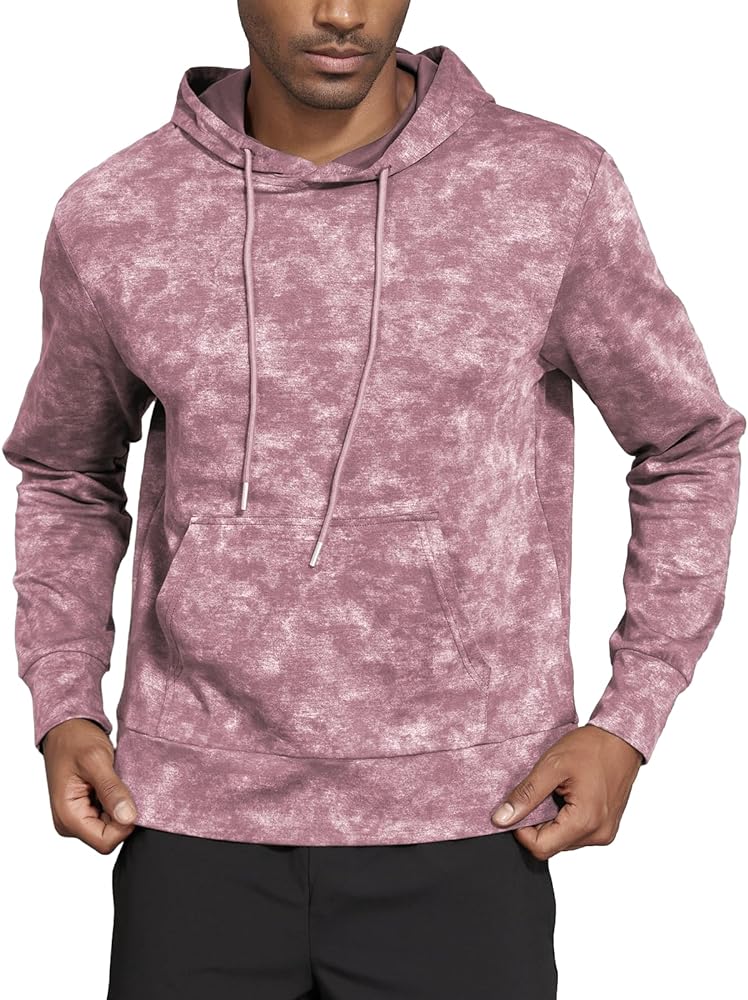 Mens Tie-Dye Gym Hoodie Pullover Long Sleeve Soft Cotton Hooded Sweatshirt Lightweight Shirt With Kangaroo Pocket