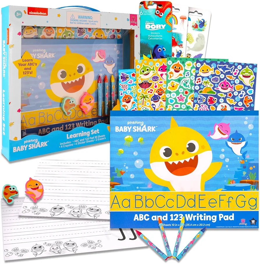 Baby Shark Educational Activity Set - Bundle with 40 Pc Baby Shark ABC and 123" Learning Set for Boys and Girls, Stickers | Baby Shark Stationery Kit