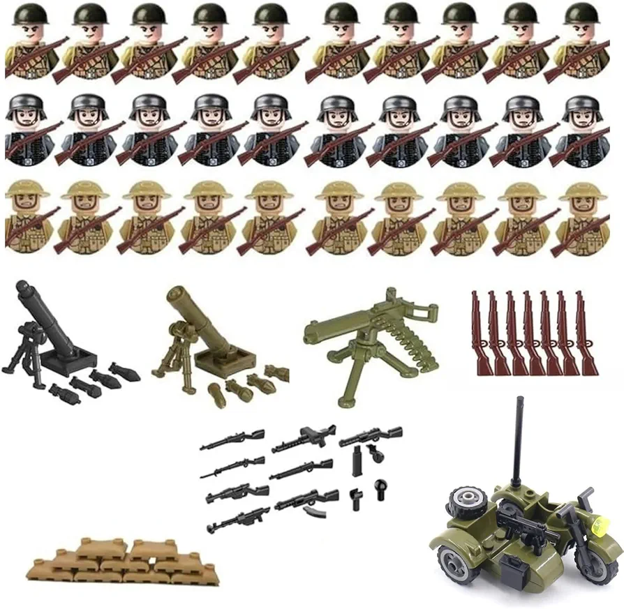 WW2 Soldier Minfigures Building Set,WW2 Toys Military Action Figures Playset with Weapon Accessories for Kids to Build A War Sence