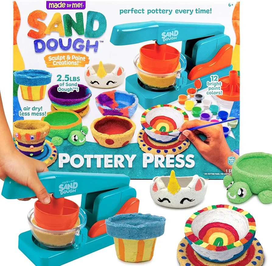 Made By Me! Sand Dough Sculpt & Paint Creations! Pottery Press, Sand Dough Bowl Kit, Paint & Create Your Own Pottery, Mess-Free Pottery Kit for Kids, Great Arts & Craft Activity for Ages 6, 7, 8, 9