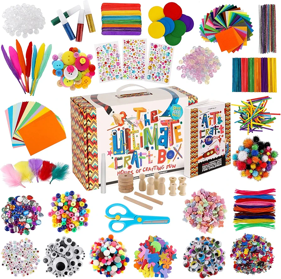 3000+ Pcs Arts and Crafts Supplies for Kids - Kids Craft kit for Boys & Girls - The Ultimate Craft Box set with 99 Activities Book for Ages 4-6, 6-8, 8-12