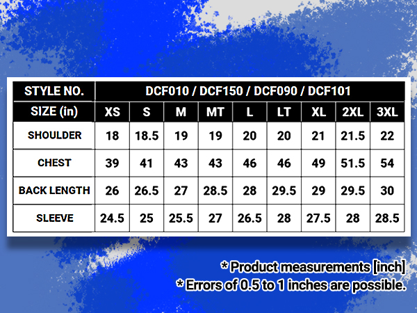 DCF010, DCF150, DCF090, DCF101 A+ Size Chart-600x450