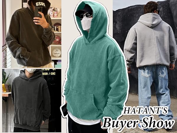 HATANT Midweight Fleece Sweatshirts for Men Oversized Street Breaking