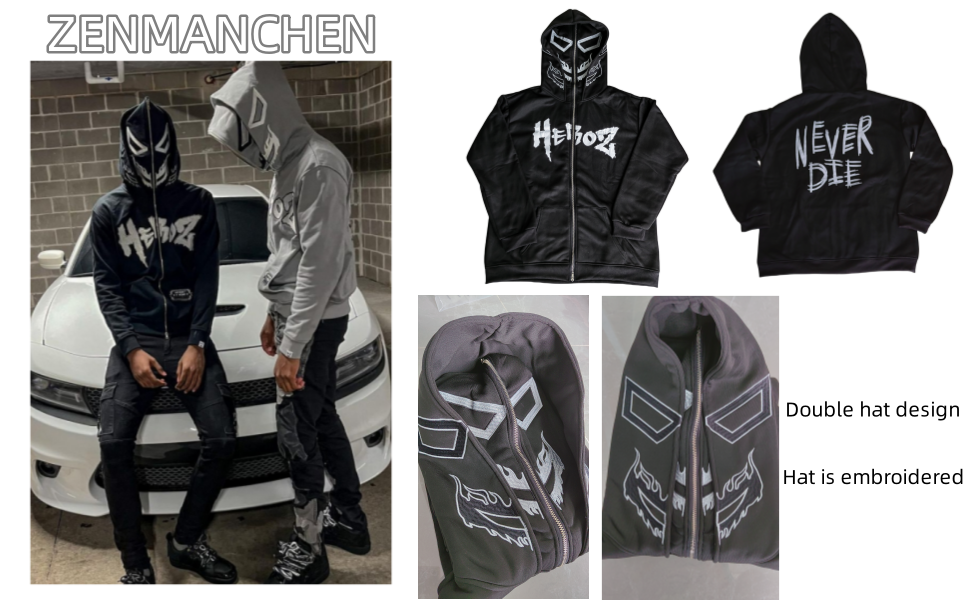 Full Zip Hoodies for Men Over Face Y2k Hoodie Men Y2k Jacket Gothic Graphic Hoodies Emo Sweatshirt