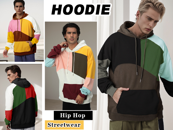 Men''s Fashion Hoodies Techwear Contrast Color Oversize Sweatshirts