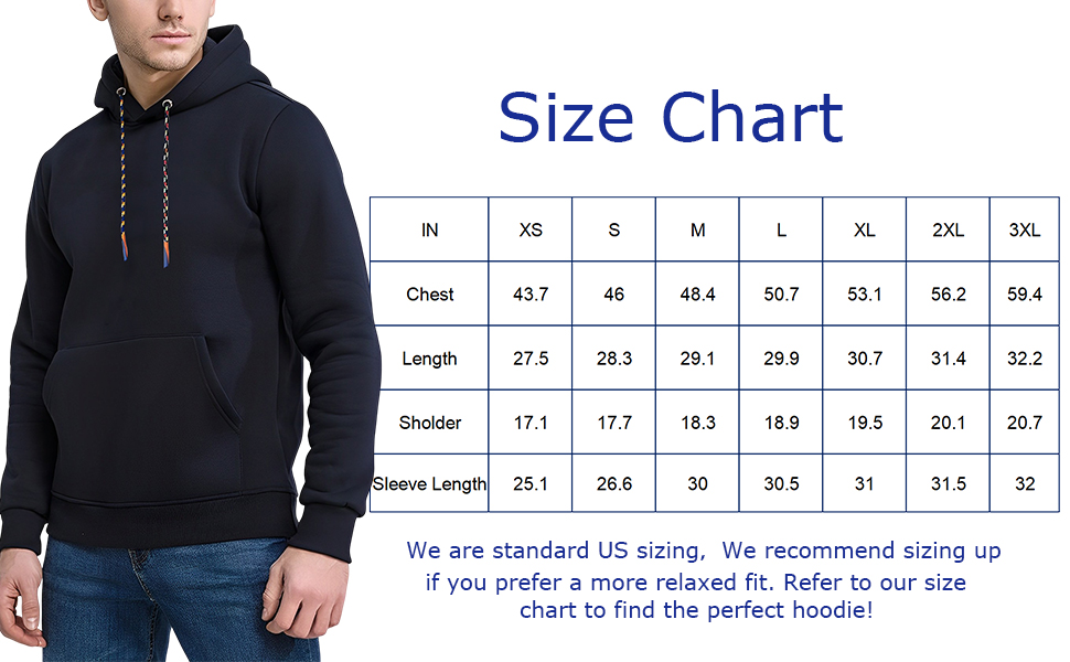 men hoodies size chart