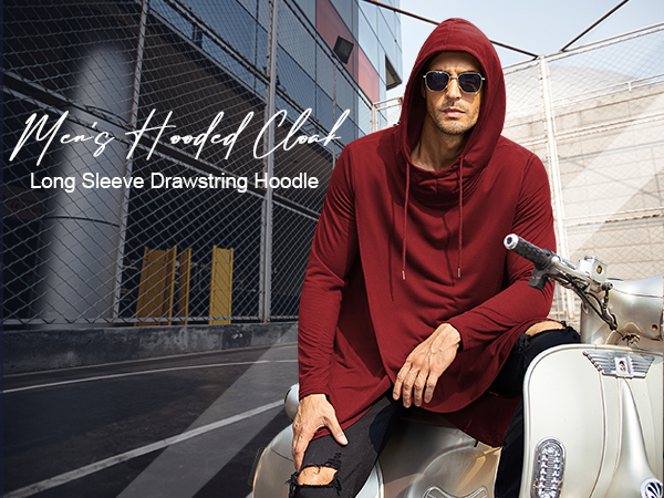 COOFANDY Mens Casual Poncho Hooded Cape Cloak Asymmetric Hem Pullover Hoodie Sweatshirts