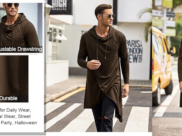 Men&#39;s Slim Fit Hoodie Hooded Sweatshirt Casual Hip Hop Long Length Cloak Hooded Cape Pullover