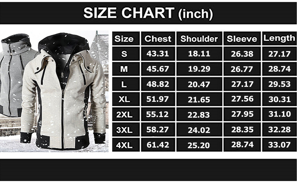 Men''s Hooded Jacket Size Chart